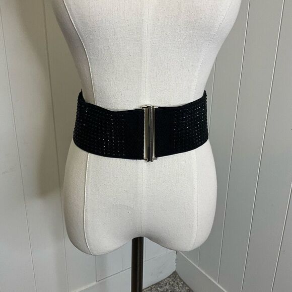 Vintage Handmade Black Cloth Embellished Rhinestone Women’s Belt 29-39” - Picture 1 of 7